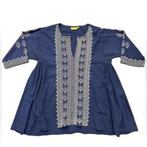 ROBERTA ROLLER RABBIT Royal Blue & White Embroidered Tunic